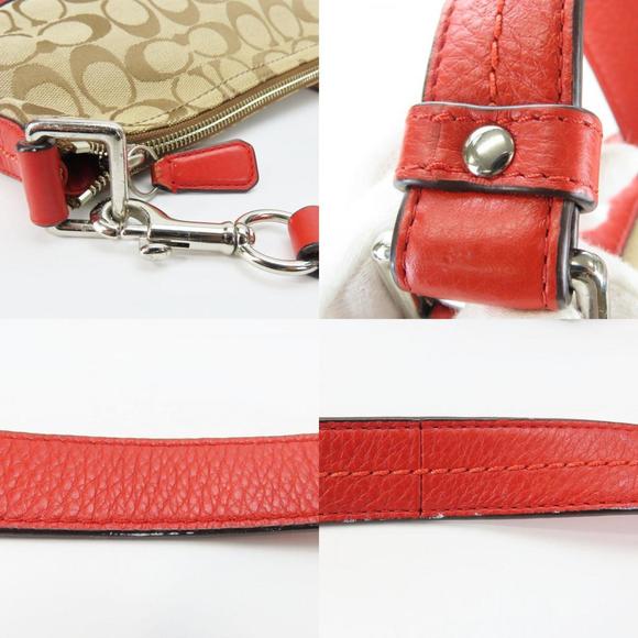 Coach Shoulder Bag F24028 Signature Canvas Leather Red Brown Women's COACH - Picture 6 of 10